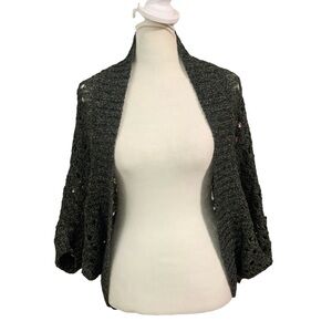 LOFT Black & Gold Heathered Mohair & Alpaca Blend Open Knit Cardigan Shawl